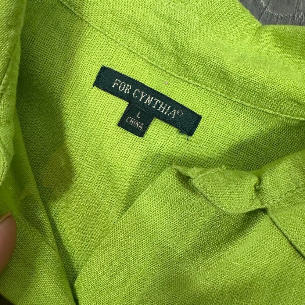 For Cynthia Green Linen Blend Tunic L Asymmetrical Button Down‎ - Picture 4 of 7